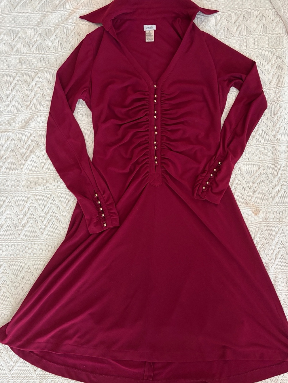 Cache Women's Wine Long-Sleeve Shirred Button Dress